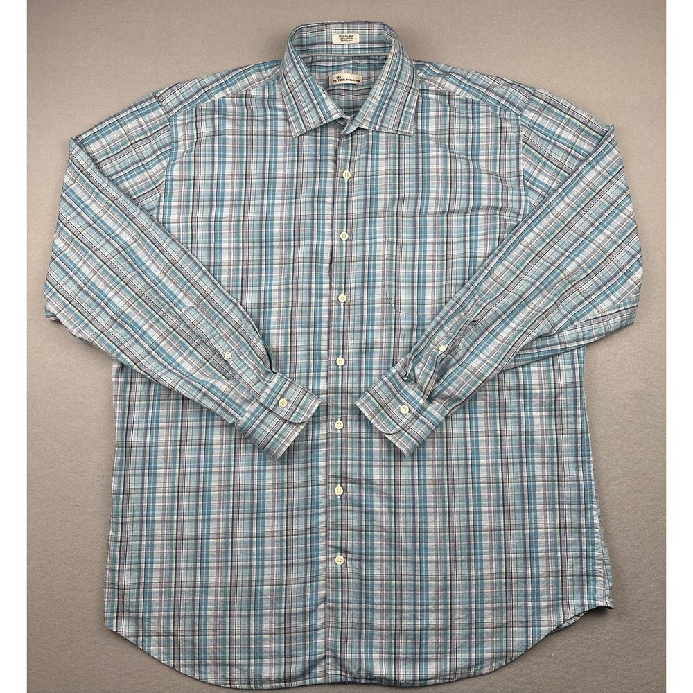 Peter Millar Plaid Gingham Button Down Plaid Multicolor Size XL Mens 100% Cotton